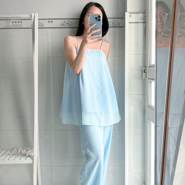 Sét áo 2 dây quần dài xòe voan ánh kim có 4 màu freesize