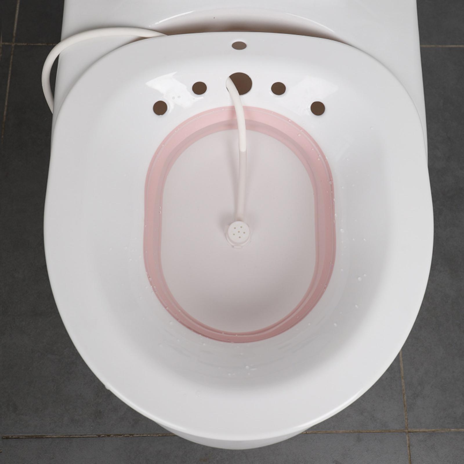 Sitz Bath Toilet Bidet Tub with Flusher for Postpartum Care White Pink