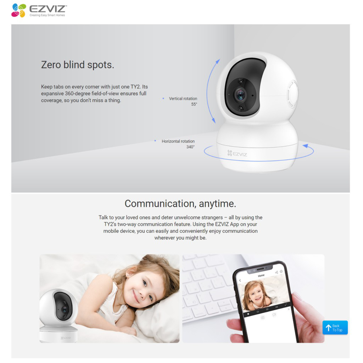 Camera WIFI EZVIZ TY1 1080P, Hồng Ngoại Đêm Smart 10m,Đàm Thoại 2 Chiều - Hàng Chính Hãng