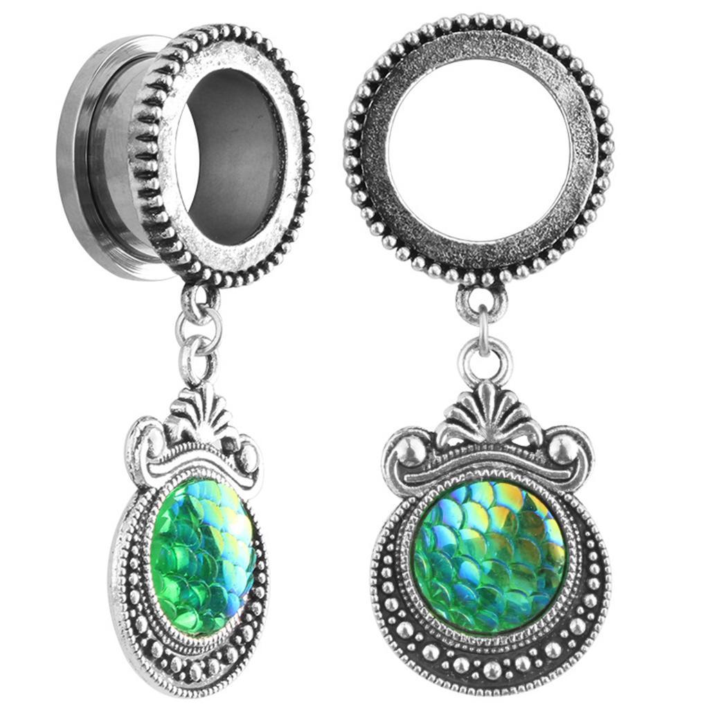 Ear  Tunnel Green Fish Scale Dangle Ear Expander Ear Piercing