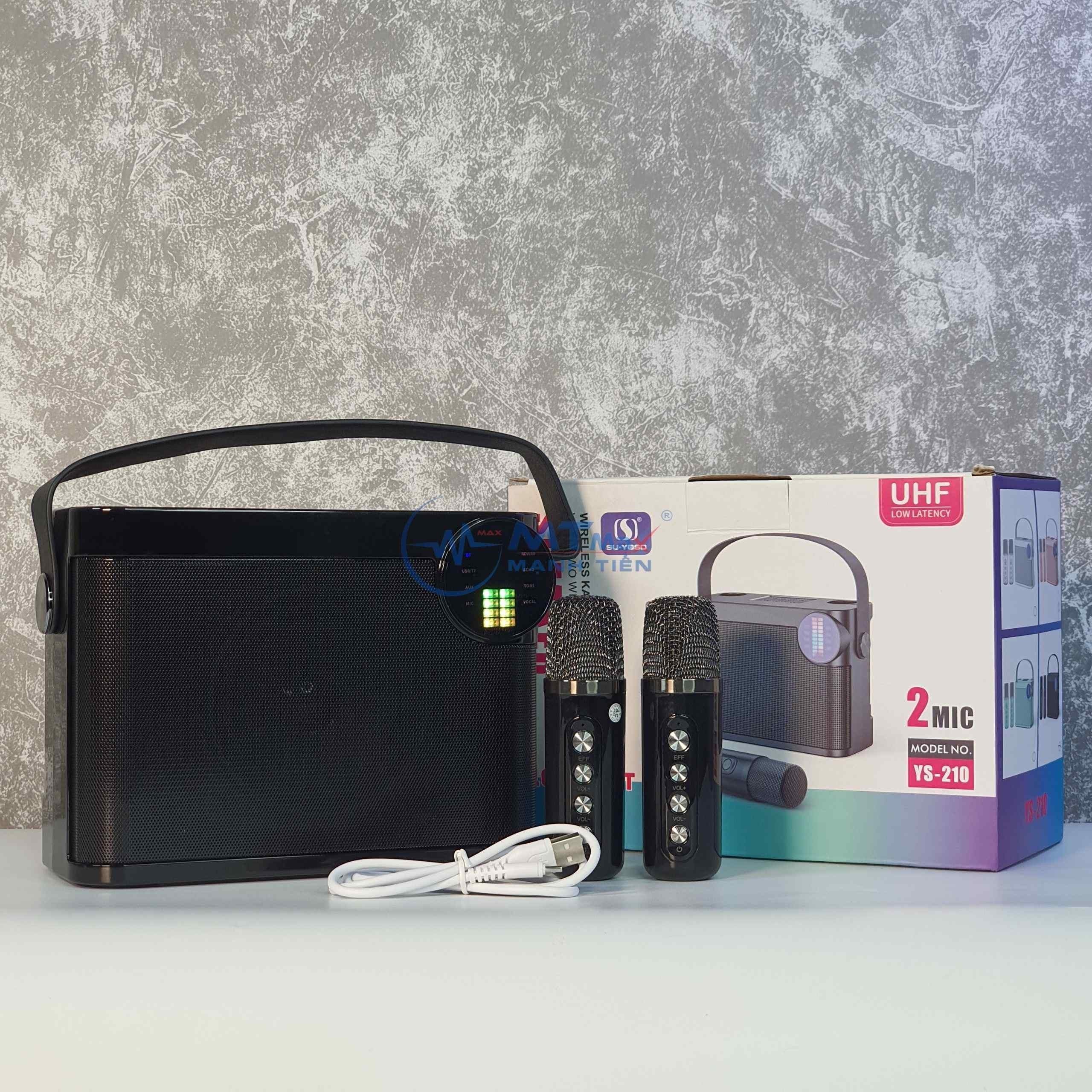 Loa Bluetooth Karaoke Du Lịch Mini YS210 Bluetooth Hỗ Trợ USB/TF/AUX Màn Hình Led Kèm Theo 2 Micro