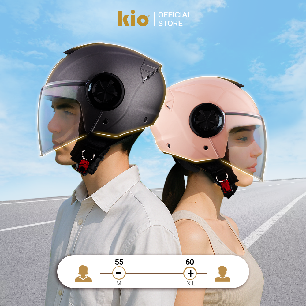 Mũ Bảo Hiểm 3/4 Kio SafeStyle Metro KN06K, Kính Dài Phủ Nano Chống Tia UV, Thông Gió Thoáng Khí - Hồng Sữa (bóng)