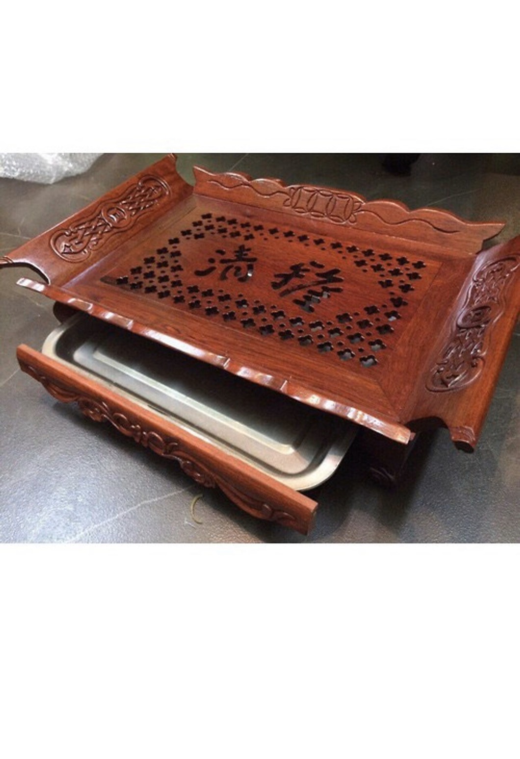 Khay trà gỗ hương khổng minh loại lớn, hàng cao cấp 45cm, sau: 29,5cm ,Cao : 12cm TP1073