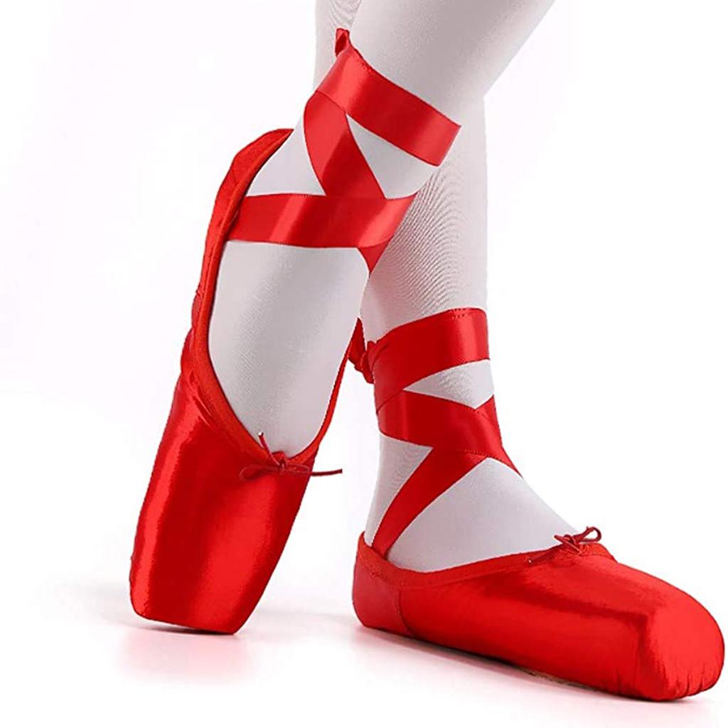 Ballet Shoes Professional Dance Shoes Adult Pointe Slippers Lace Up 34-43 Red 34