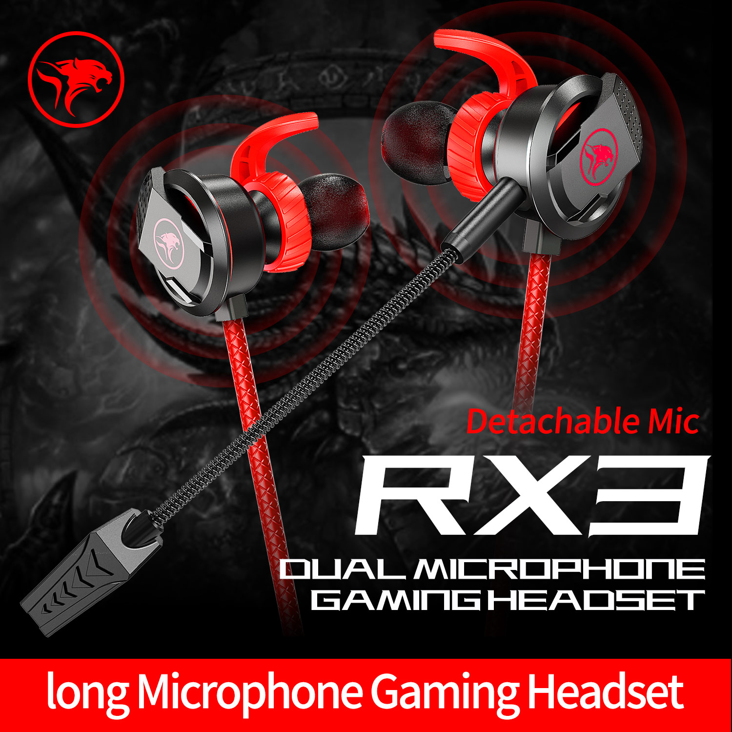 Tai nghe Gaming RX3 nhân đôi Micro tương tác cuộc gọi HD, Mic có chức năng lọc ồn hiệu quả, độ nhạy cao - hàng chính hãng