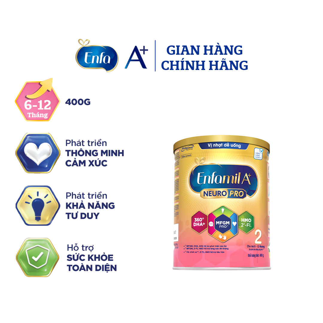 Sữa bột Enfamil A+ NeuroPro 2 với 2’-FL HMO cho trẻ từ 6 –12  tháng tuổi– 400g