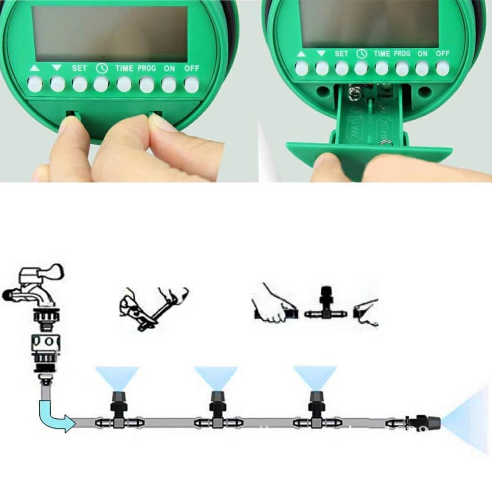 Bộ tưới 10 đầu phun sương đồng tưới gốc kèm đồng hồ pin tưới tự động