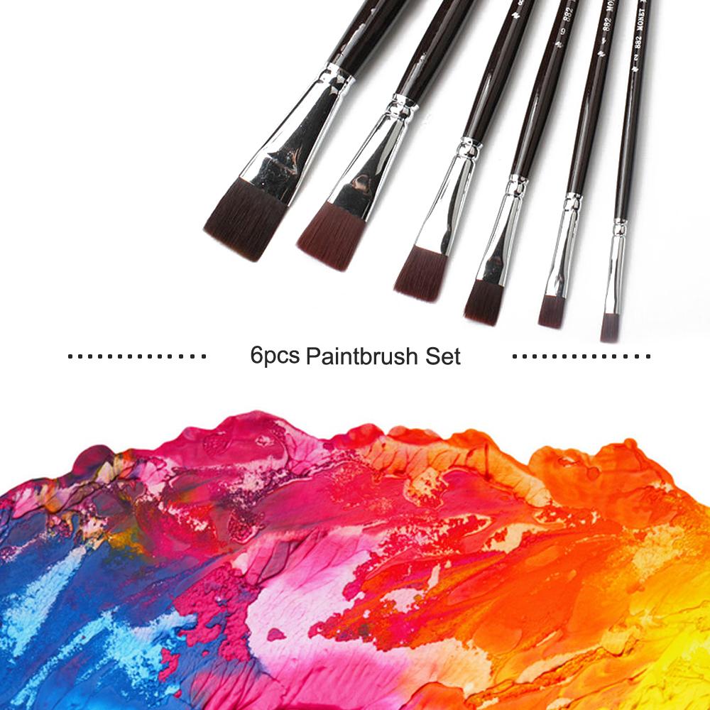 Bộ 6 cọ vẽ đầu phẳng chuyên nghiệp sơn dầu Acrylic cho nghệ thuật vẽ