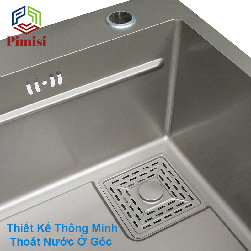 Bồn Rửa Chén INOX 1 Hộc Lớn Pimisi Làm Từ Thép Không Gỉ SUS 304 Cao Cấp Kiểu Ngăn To 1 Hố, Kèm 1 Khay Chậu Rửa Bát Nhỏ Đơn Phụ Gác Bồn -  Tháo Rời Với Đầy Đủ Phụ Kiện Xi Phông, Gắn Được Cả Âm - Dương Bàn Đá Bếp Nhiều Kích Thước | Hàng Chính Hãng