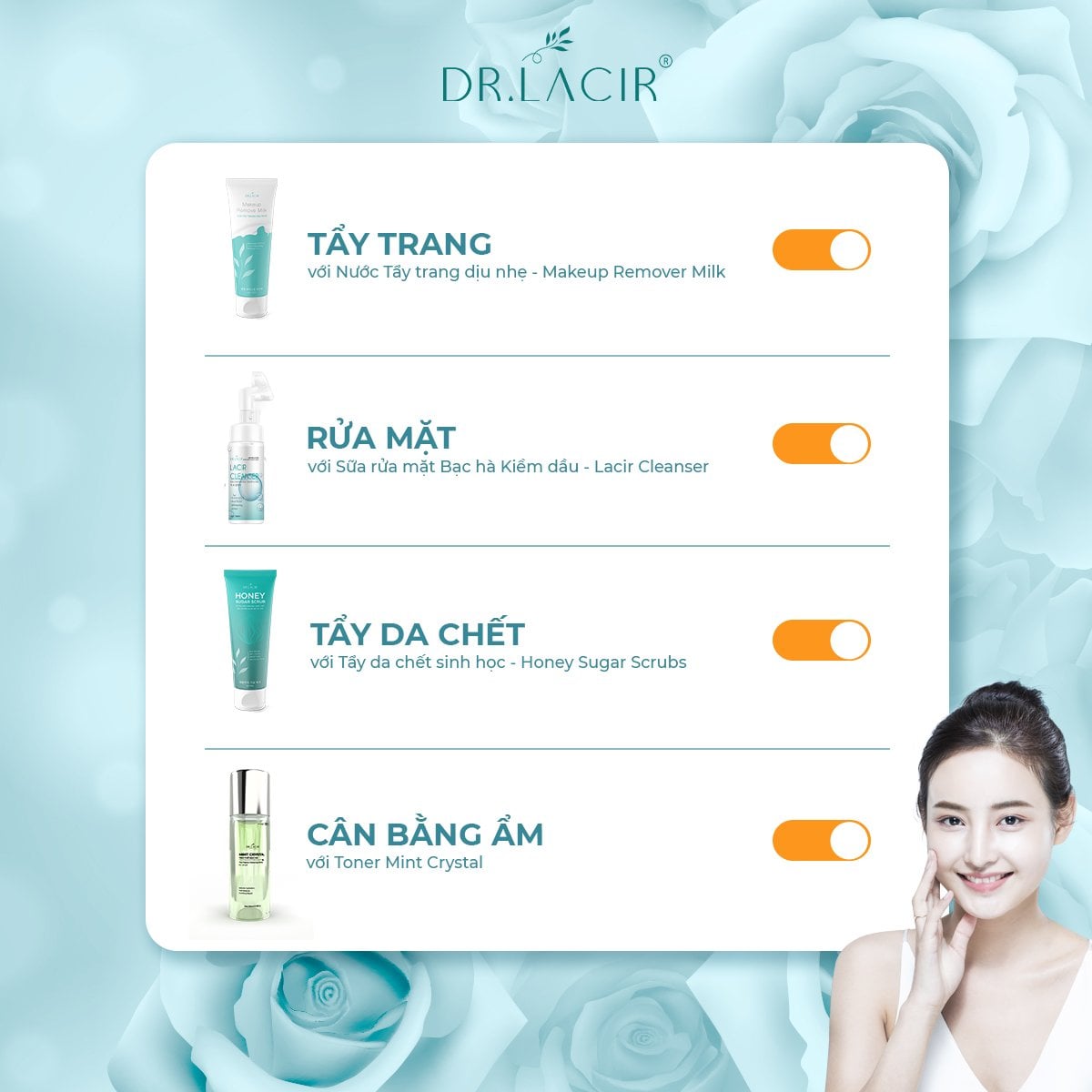  Sữa Rửa Mặt Lacir Cleanser - Sữa Rửa Mặt Bạc Hà Kiềm Dầu: giảm bóng dầu, làm sạch sâu (Chính Hãng Dr.Lacir)