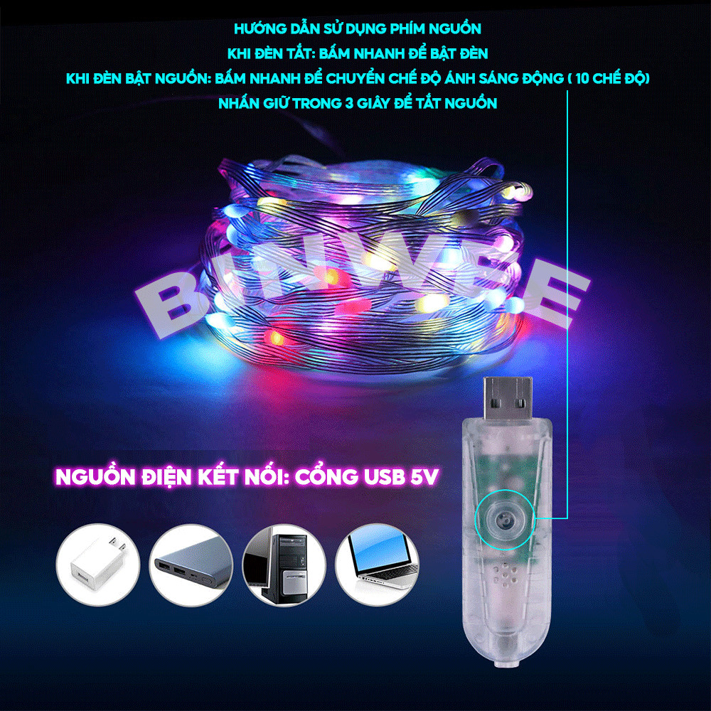 Đèn led dây RGB đuổi nháy theo nhạc chống nước Fairy Lights 16 triệu màu điều khiển, bluetooth trang trí phòng