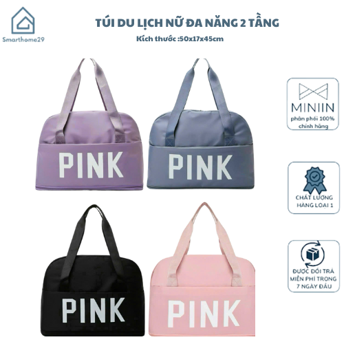 Túi Xách Du Lịch Cỡ Lớn 2 Tầng PINK, Túi Đa Năng Nam Nữ Sang Chảnh, Size To Đựng Nhiều Đồ - HÀNG CHÍNH HÃNG MINIIN