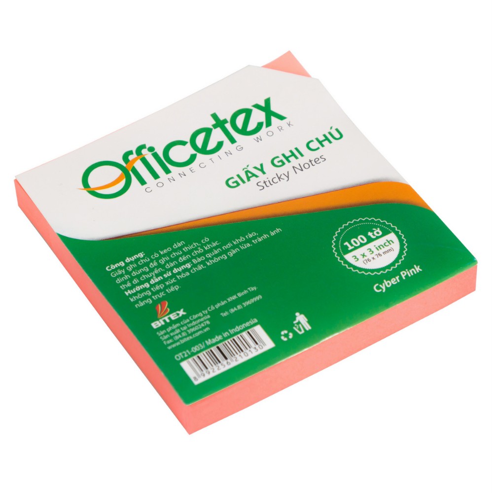 Giấy ghi chú Officetex 3 x 3 dạ quang nhiều màu