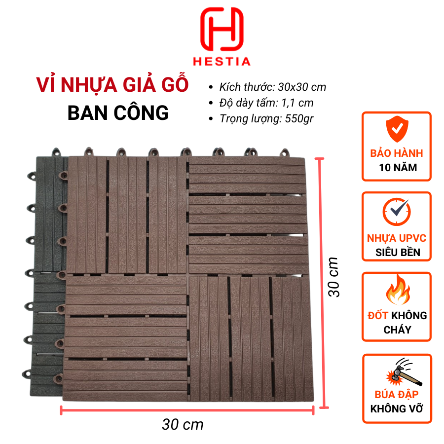 Vỉ nhựa lót sàn 12 NAN - Phong cách mới - Chống trơn trượt ban công, bể bơi, sân thượng, sân vườn, nhà tắm, quán cafe.