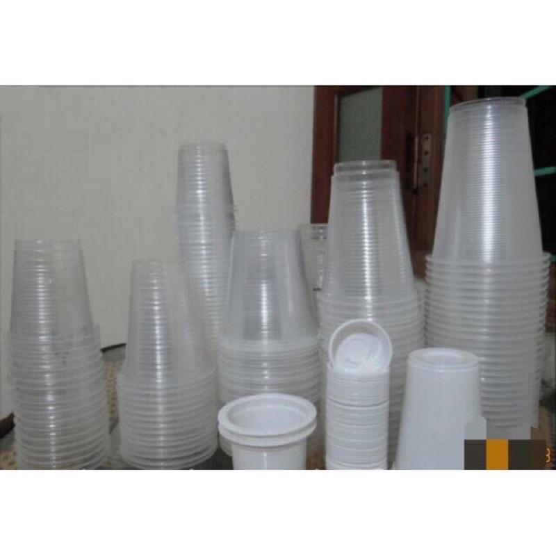 20 Ly nhựa dùng 1 lần loại có nắp nhiều kích cỡ( 140ml, 220ml,280ml,300ml,400ml,500ml )