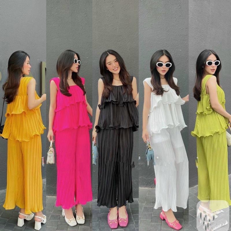 Đồ bộ nữ quần ống suông rộng vải lụa dập ly xốp, mịn, mát, ít nhăn * Set đồ bộ nữ mùa hè*