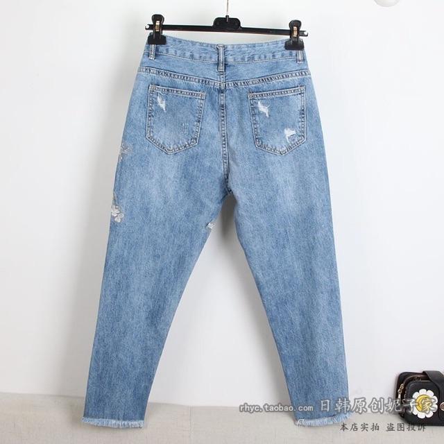 Bộ quần bò hoa nổi - Co giãn