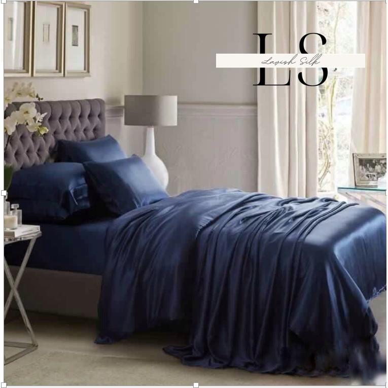 Bộ Vỏ Chăn Phi Lụa Lavish Silk Cao Cấp Mát Lạnh Hàng Loại 1 Không Nối Vải – Xanh Đen