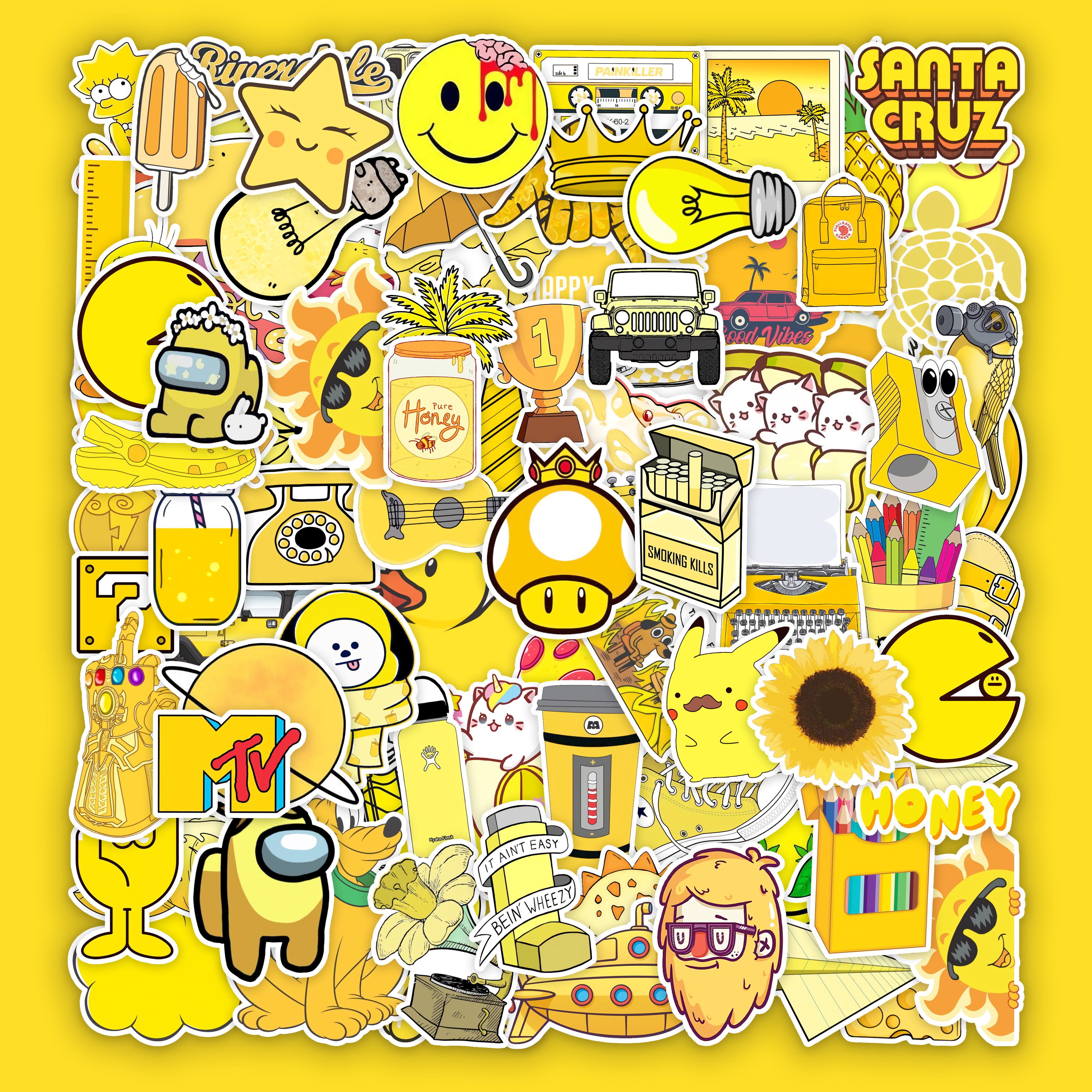 Set 50 Hình Sticker Chủ Đề Vàng Pastel