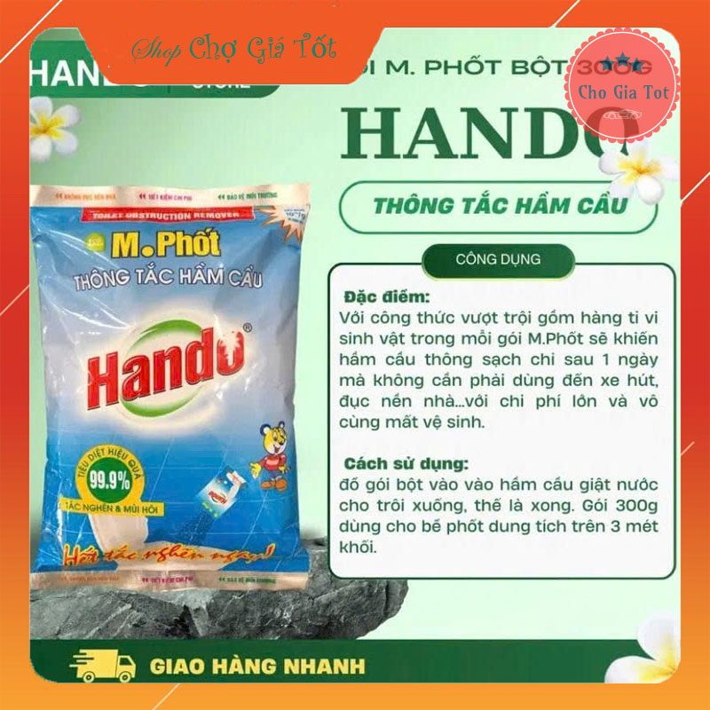 Bột thông tắc bồn cầu bể phốt Hando 300Gr [Chỉ dùng cho hầm cầu bể phốt không dùng cho đường ống]