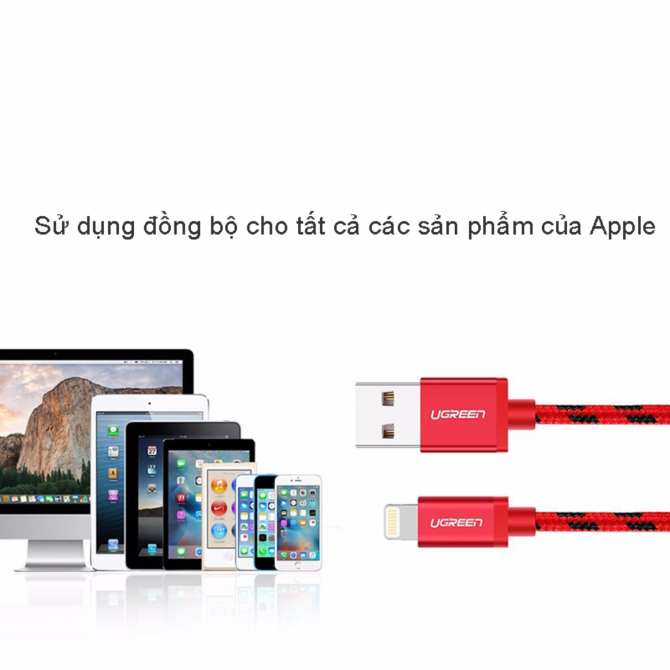 Dây USB 2.0 sang USB Lighting vỏ bọc lưới chuẩn MFI Apple dài 2m UGREEN US247 40481 - Hàng chính hãng