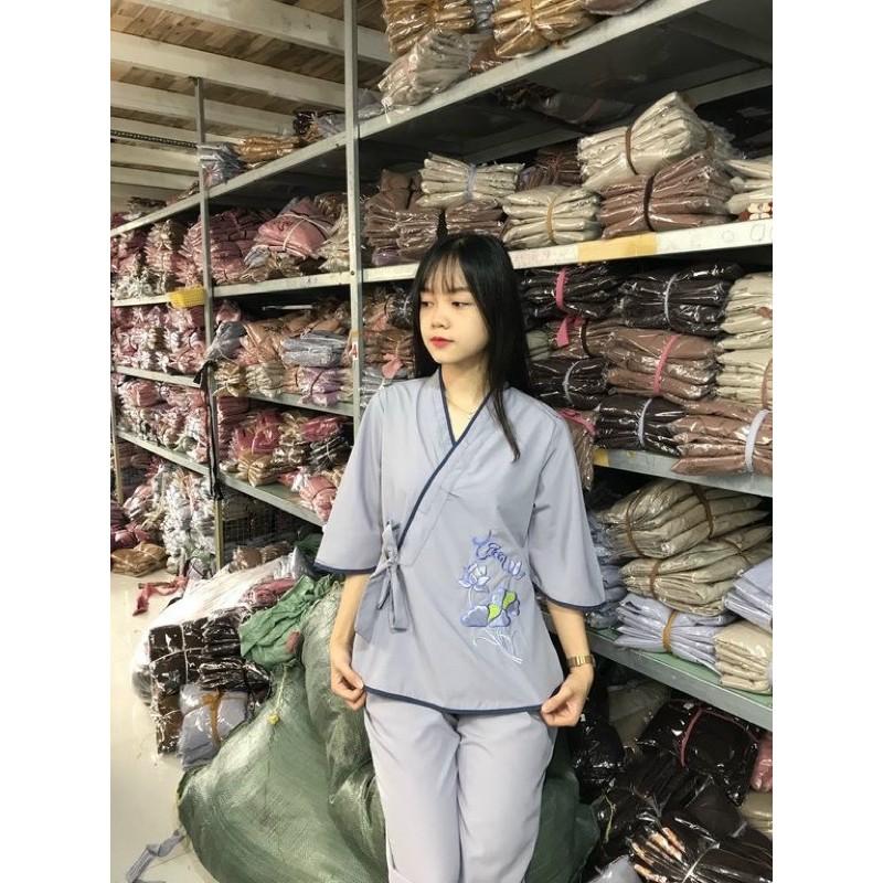 Đồ Lam Đi Chùa Pháp Phục Phật Giáo xéo nhật nơ thêu sen