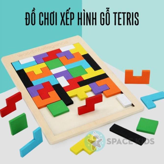 Đồ chơi gỗ cho bé Bảng xếp hình gỗ Tetris Montessori thông minh cho bé