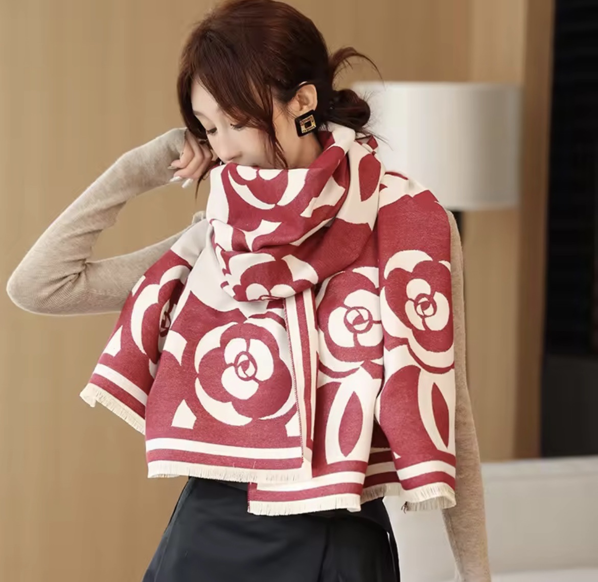 KHĂN QUÀNG CỔ KHĂN CHOÀNG CỔ HOA TRÀ SIÊU VIP SANG TRỌNG DÀNH CHO NỮ