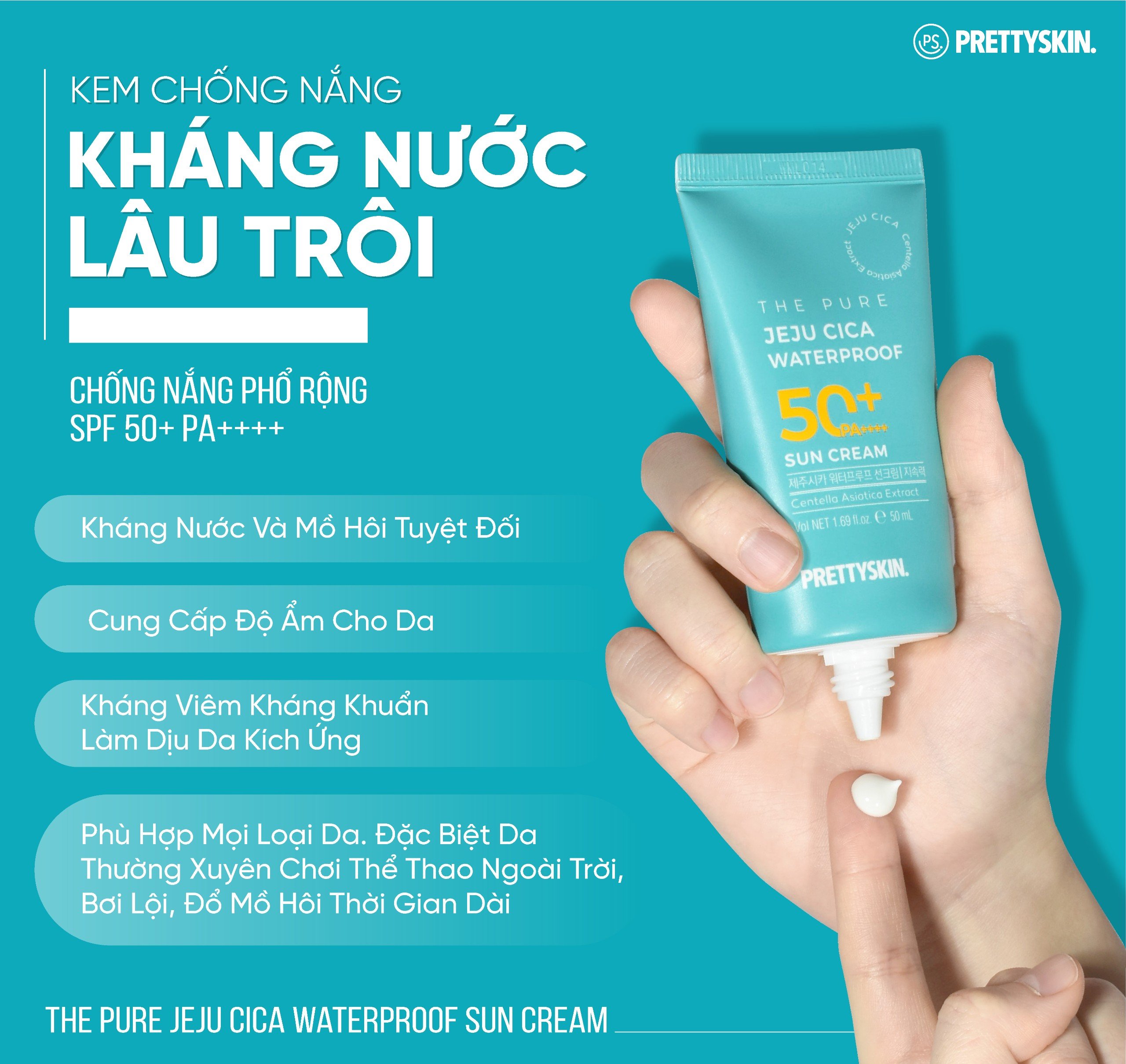 Kem chống nắng rau má nâng tông kháng nước, lấu trôi -  Pretty Skin The pure jeju cica Waterproof Sun Cream