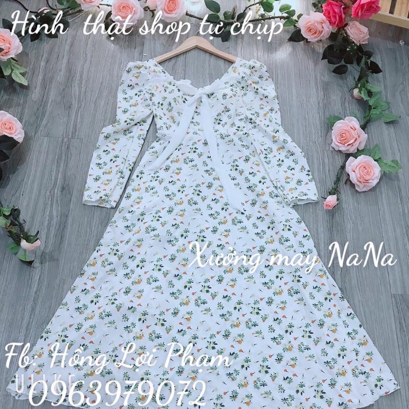 Đầm maxi hoa nhí cột nơ có mút ngực