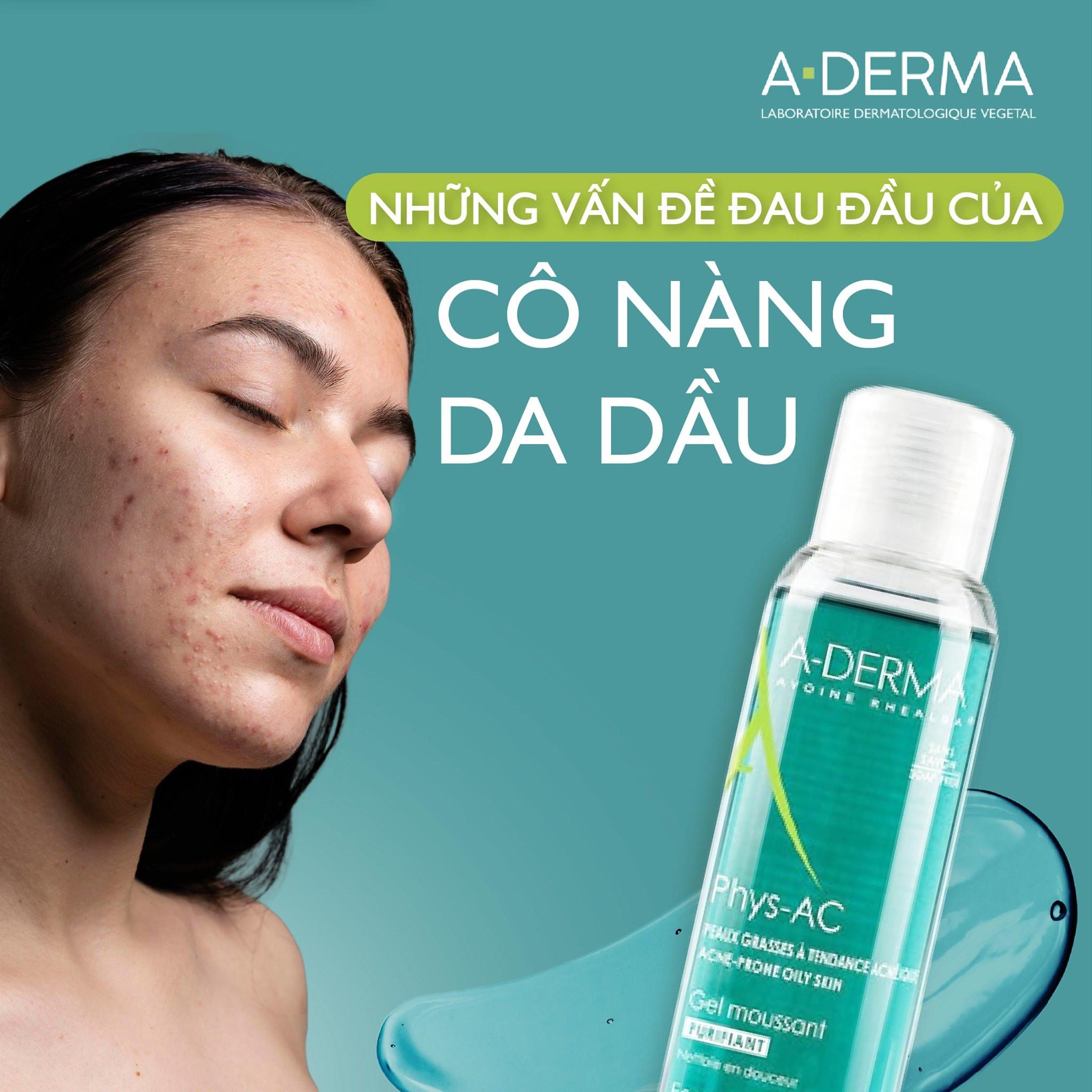 Gel Rửa Mặt Làm Sạch Sâu, Kiểm Soát Nhờn A-Derma PHYS-AC FOAMING GEL 100ml