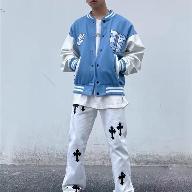 Áo khoác nỉ JACKER BOMBER UNDERTRAP - BOMBER NỈ PE SIÊU ẤM xanh dương, Áo Bomber Nam Nữ Áo Khoác Varsity Unisex Cúc Bấm Thêu Nổi Chữ UChất Nỉ