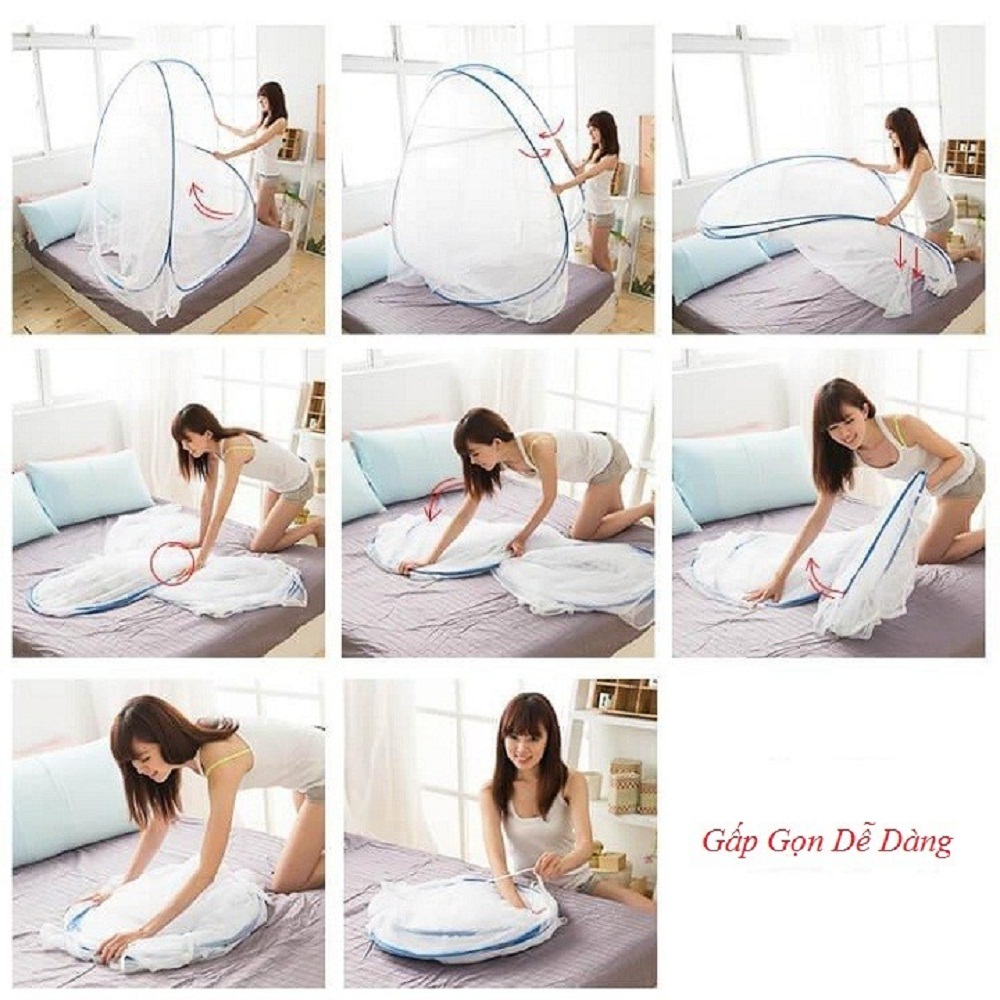 Màn chụp tự bung gấp gọn khung thép cao cấp kích thước 1,6m x 2m giao màu họa tiết ngẫu nhiên