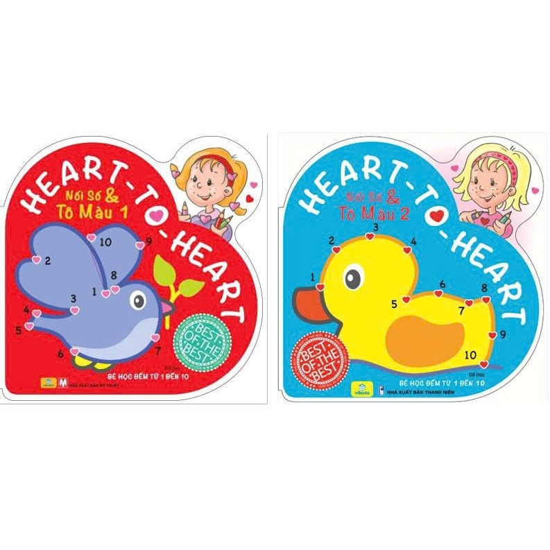 Sách - Bộ Nối Số Tô Màu - Bé học đếm từ 1 đến 10 Heart to heart - ndbooks