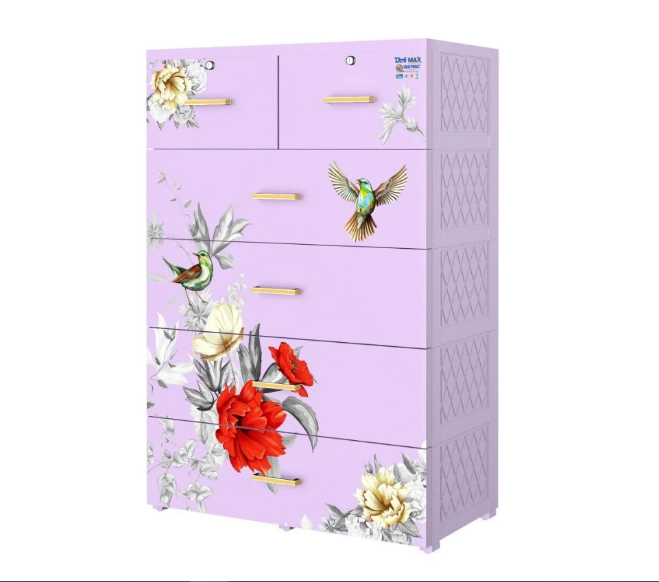 Tủ nhựa 5 tầng Qui Phúc D'eli Max màu tím mẫu Hoa KT 900 x 490 x 1390 mm