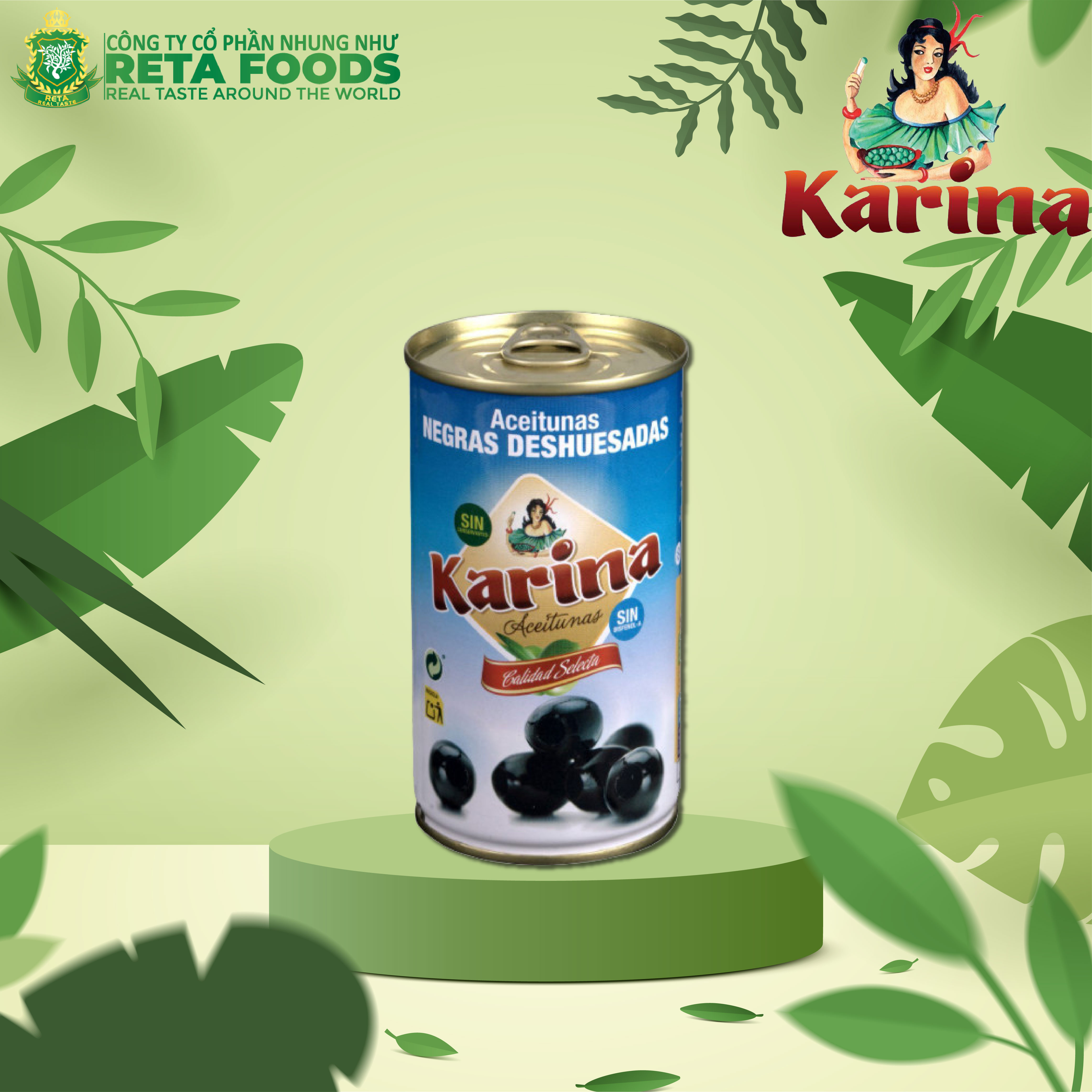 Trái oliu Karina đen tách hạt Pitted Black olives 350