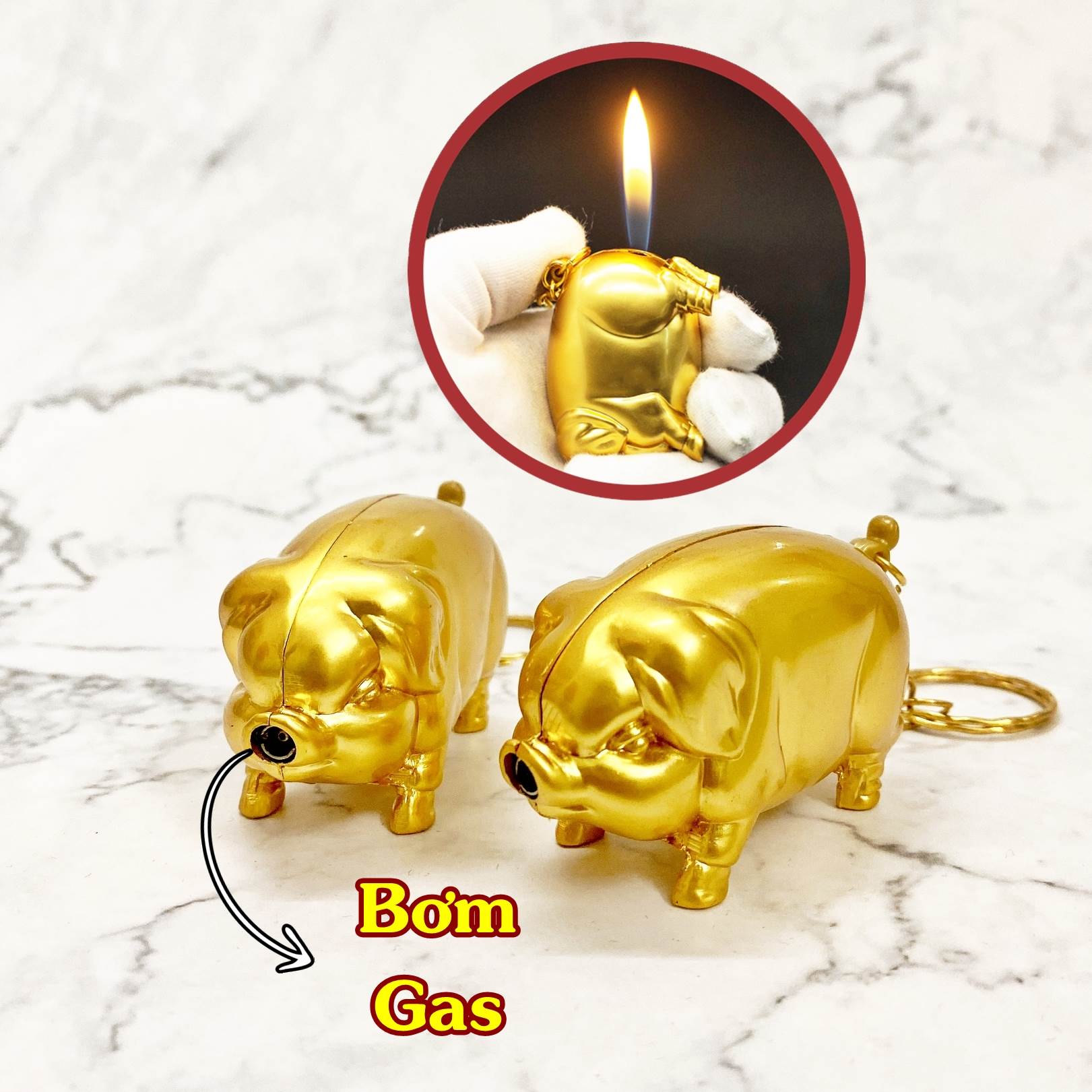 Hột quẹt bật lửa móc khóa hình con heo vàng -