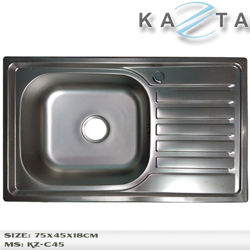 Chậu rửa bát 1 hộc 1 bàn KAZTA KZ-C45 kích thước 75x45 cm-có đủ bộ xả