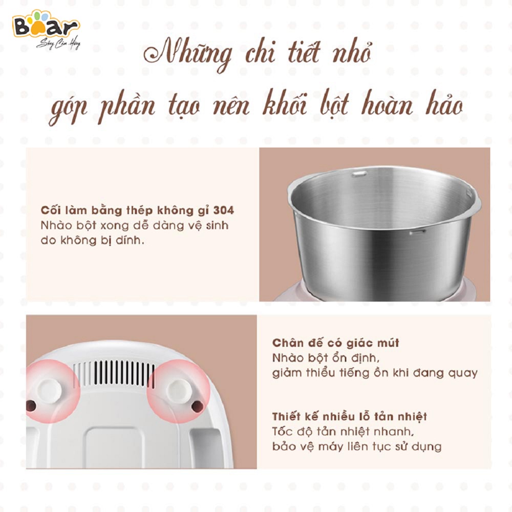 Máy Trộn Bột Bear 5L Inox 304, Ủ Bột, Nhào Bột, Nhồi Bột Nhanh, Công Suất Lớn Chống Dính - DM-B50V1 - Hàng Chính Hãng