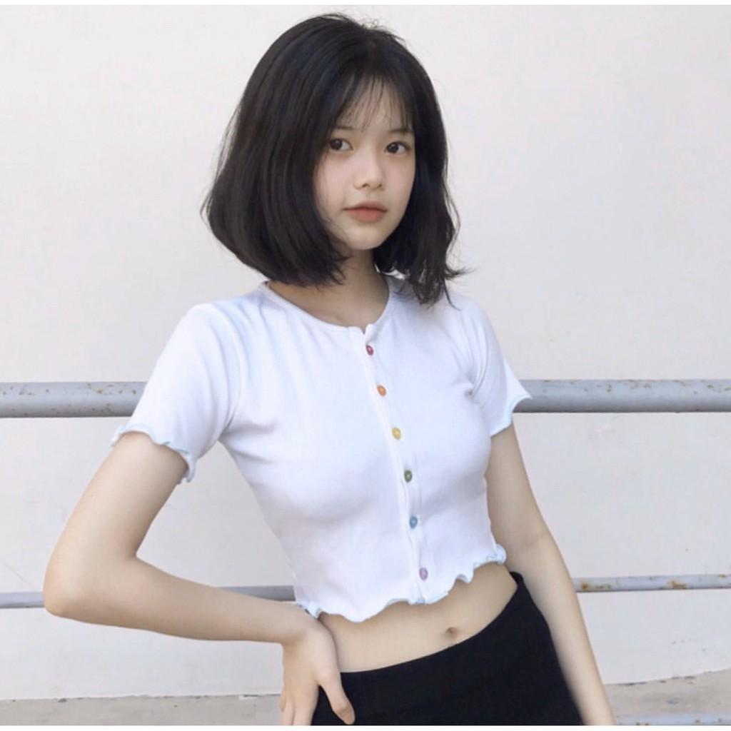 Áo Croptop Cúc Cầu Vồng 6 màu cực đẹp