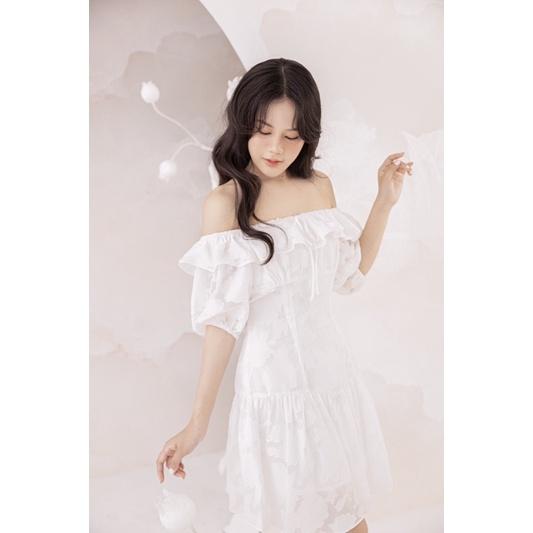 Váy bánh bèo cổ vuông phối nơ tay bồng viền ngực hàng thiết kế vvnd082206 by germe