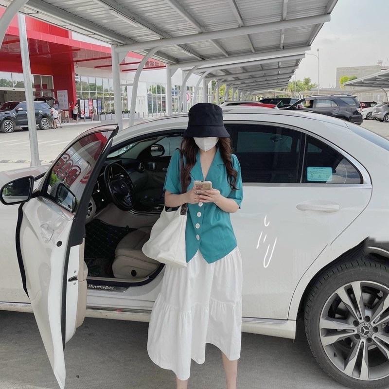 SET ÁO XANH VEST + CHÂN MIDI TRẮNG