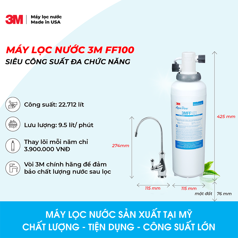 [MIỄN PHÍ LẮP ĐẶT] Máy Lọc Nước 3M FF100, 3M BREW120-MS, 3M BREW110-MS, Lắp dưới bồn rửa, Lavabo, Không Dùng Điện, Công suất Lớn, Có bán lõi thay thế (3M HF10-MS, 3M HF20-MS, 3M FF101) - Hàng Chính Hãng 3M