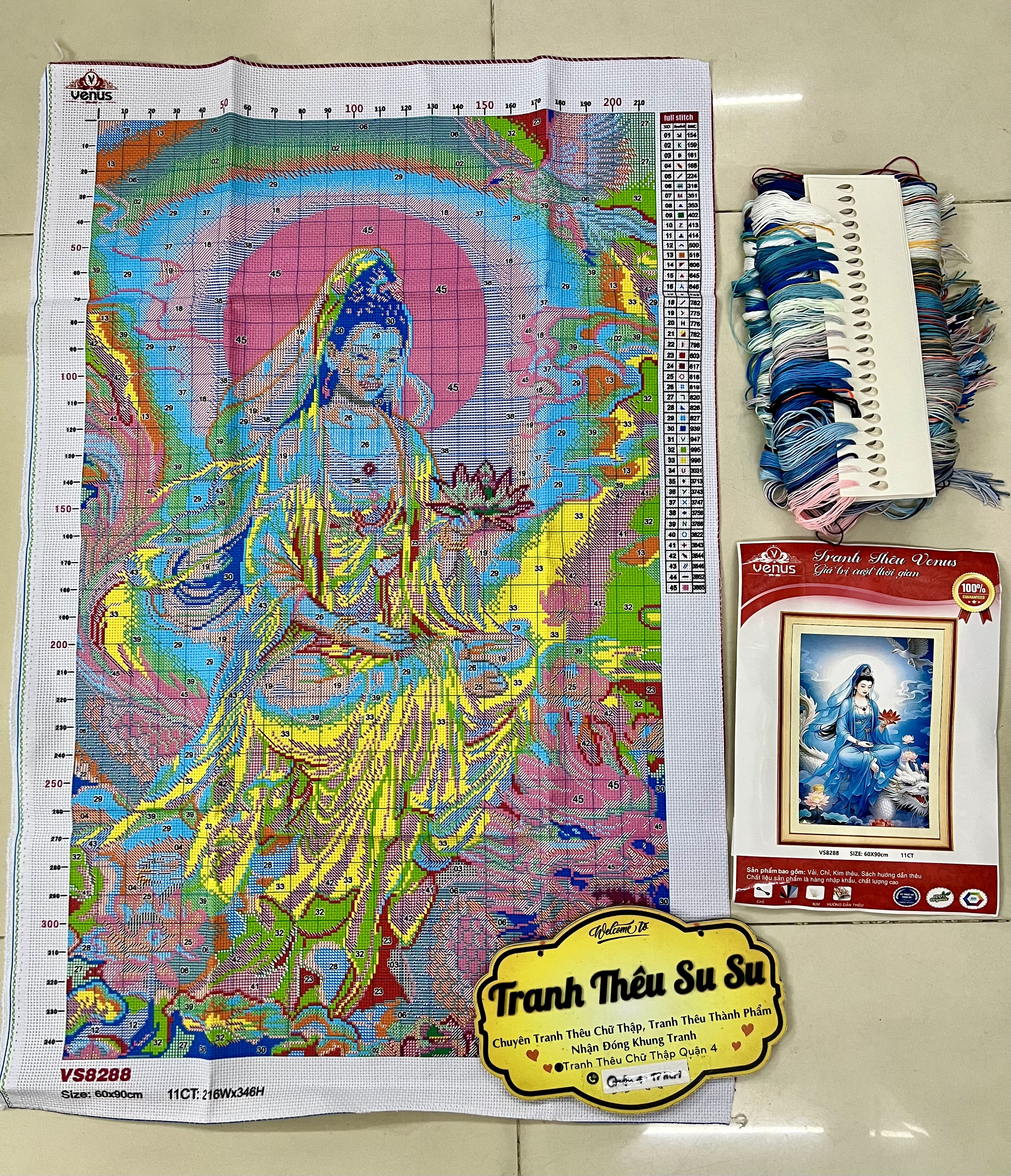 Tranh thêu kín Phật quan âm vs8288, kích thước 60 x 90 cm