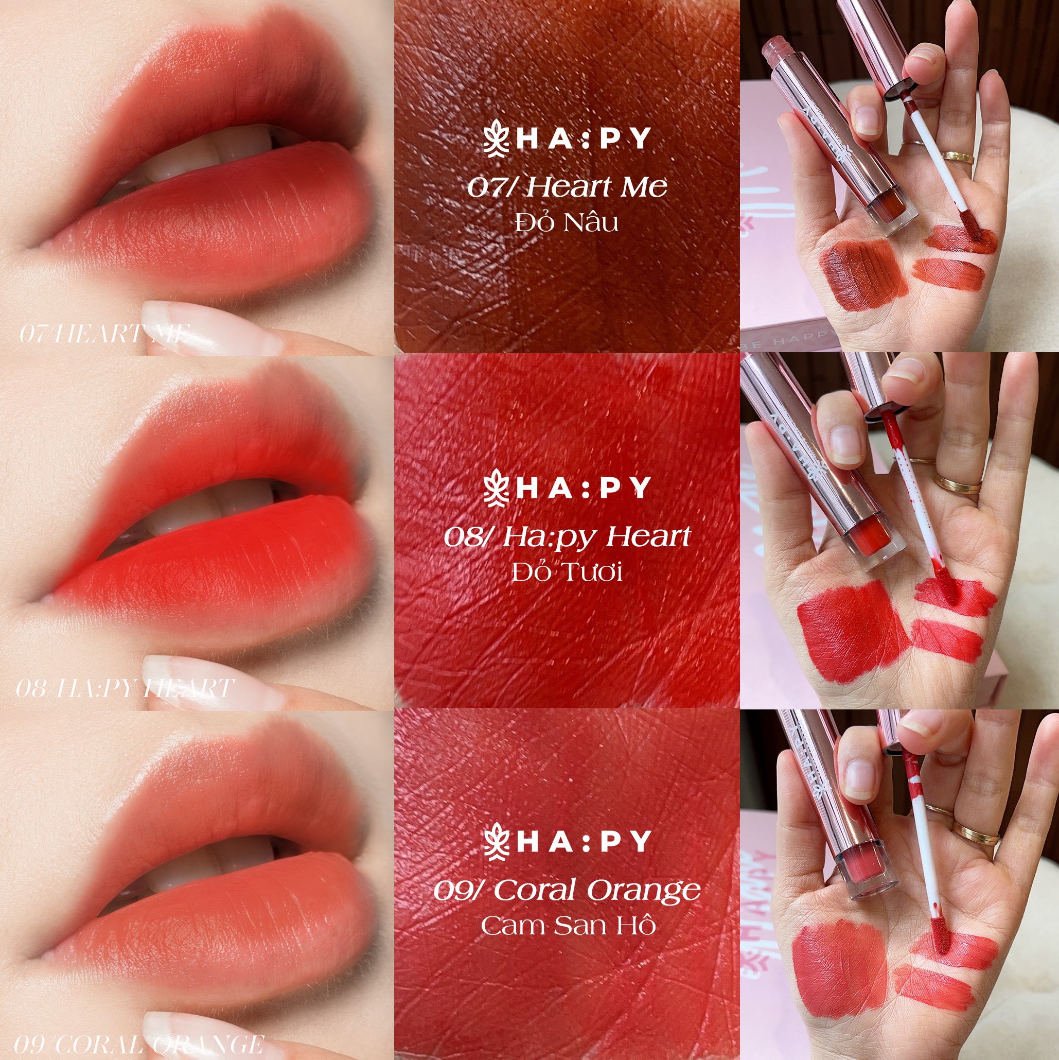 (TẶNG 1 SON) Son kem lì Hapy Matte Lipstick Cream MiniGarden không chì lâu trôi không lem dính khẩu trang kháng nước