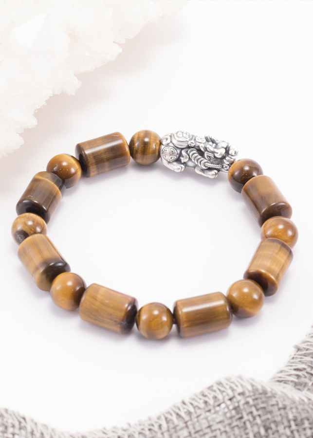 Vòng Thạch Anh Mắt Hổ Hình Trụ Phối Charm Bạc Ngọc Quý Gemstones