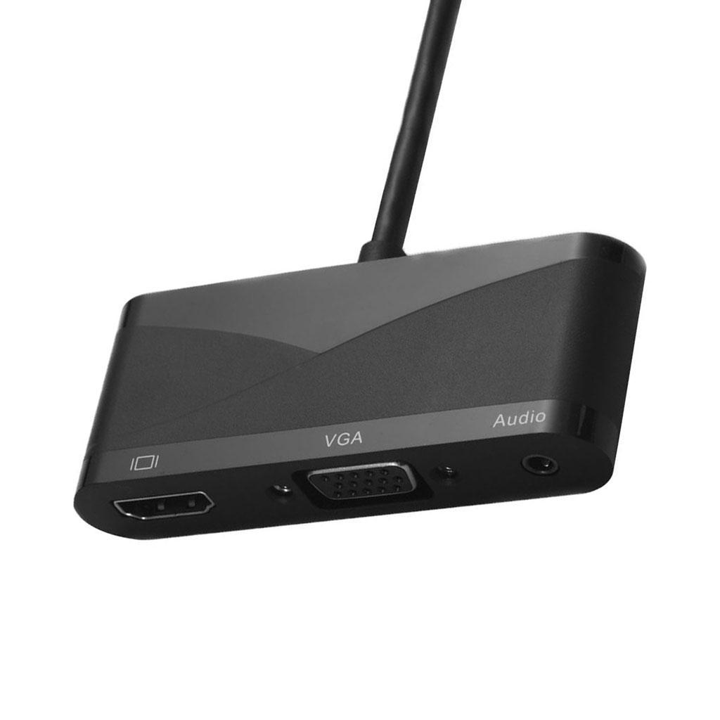 3 in1 Type-C to 1080P HDMI + VGA + 3.5mm Audio Video Converter Adapter Black
