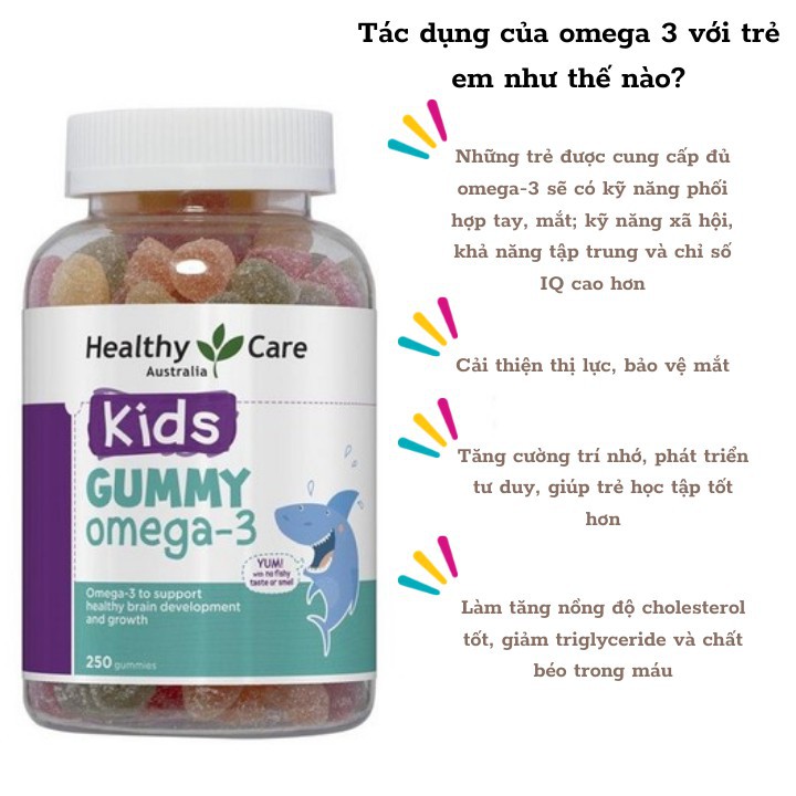 Kẹo Dẻo Healthy Care Kids Gummy Omega 3 250 Viên Cho Bé Bổ Sung Dinh Dưỡng, Tăng Sức Đề Kháng, Hỗ trợ Tim Mạch, Phát Triển Khả Năng Tư Duy Cho Bé