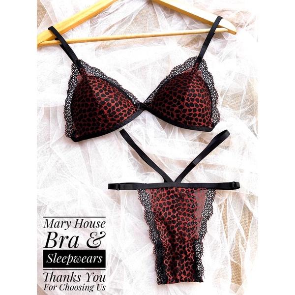 Set bralette ren mút ngực quần dây beo đỏ
