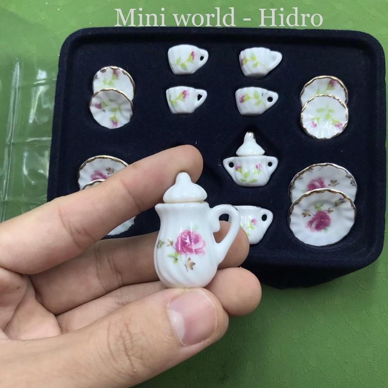 Bộ ấm chén mini trang trí nhà búp bê. Bộ ấm trà mini. Miniature. Bộ tách trà bằng sứ mini